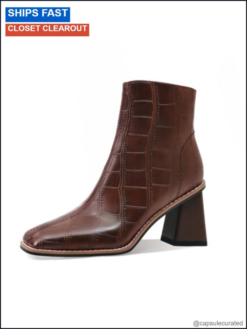 Womens Ankle Boots Chunky Mid Heel Booties Retro Square Pointed Toe Side Zipper